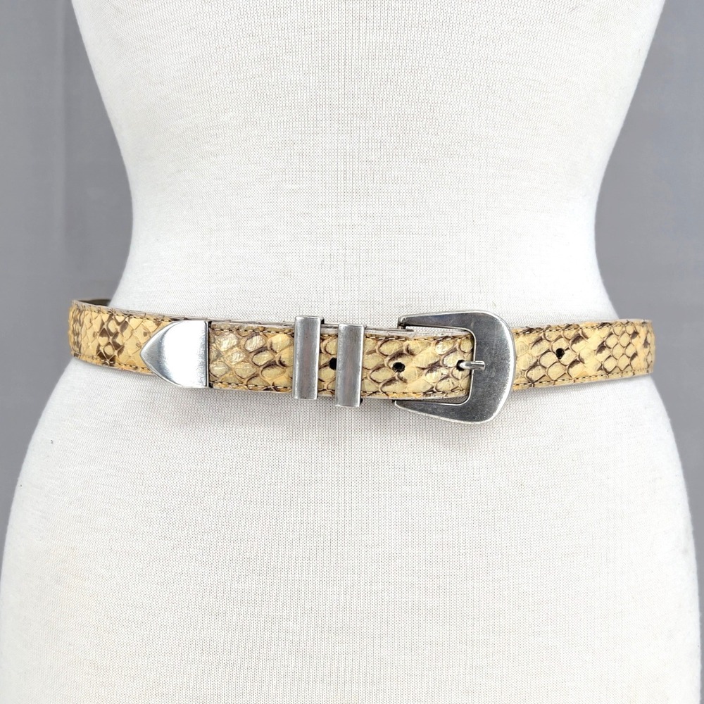 Genuine Snakeskin Belt Womens S / M Western Tan 3-piece Buckle Sabina Vintage